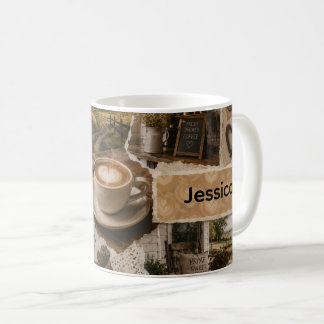 Landelijk koffie scene plakboek collage aangepaste koffiemok