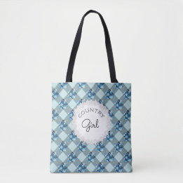 Landelijk meisje blauwe Gingham bloemenpatroon Draagtas