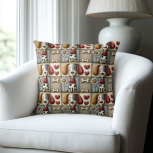 Landelijk Patchwork Hond Motief Kussen