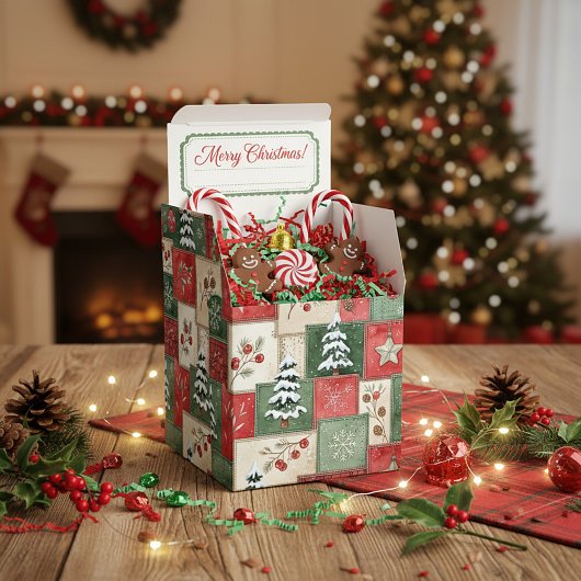 Landelijk patchwork kerstpatroon bedankdoosjes