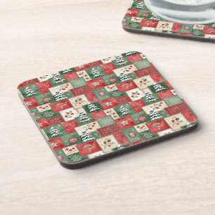 Landelijk patchwork kerstpatroon bier onderzetter