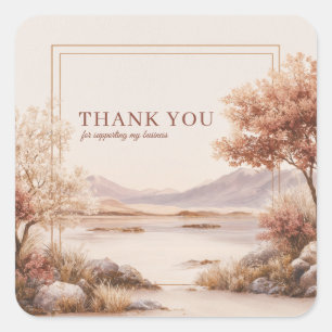 Landelijk perzik landschap meer gouden lijst aquar vierkante sticker