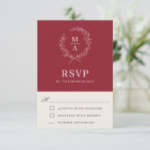 Landelijk Rood Eenvoudig Elegant Monogram RSVP (Staand voorkant)