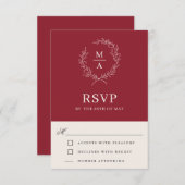 Landelijk Rood Eenvoudig Elegant Monogram RSVP (Voorkant / Achterkant)
