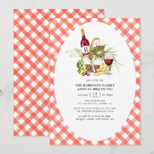 Landelijk rood geruit BBQ picknick monogram Kaart