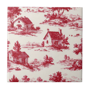 Landelijk rood toile landelijk landschap patroon tegeltje