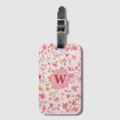 Landelijk roze bloemmotief bagagelabel (Voorkant (verticaal))