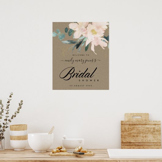 LANDELIJK ROZE KRAFT BLOEMEN BRUIDSSLUIER WELKOM POSTER (Keuken)