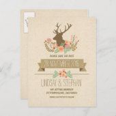 Landelijk rustiek hertengewei Save the date briefk Aankondigingskaart (Voorkant / Achterkant)