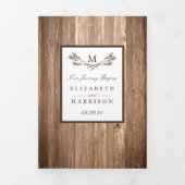 Landelijk Rustiek Initialen Tak & Houten Bruiloft Drieluik Uitnodiging (Cover)