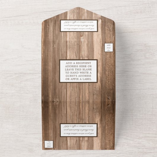 Landelijk Rustieke Monogram Tak & Houten Bruiloft All In One Uitnodiging (Buitenkant)