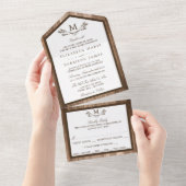 Landelijk Rustieke Monogram Tak & Houten Bruiloft All In One Uitnodiging (Afscheurbaar)