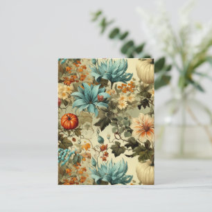 Landelijk Teal Pompoen Bloemig Vintage Briefkaart