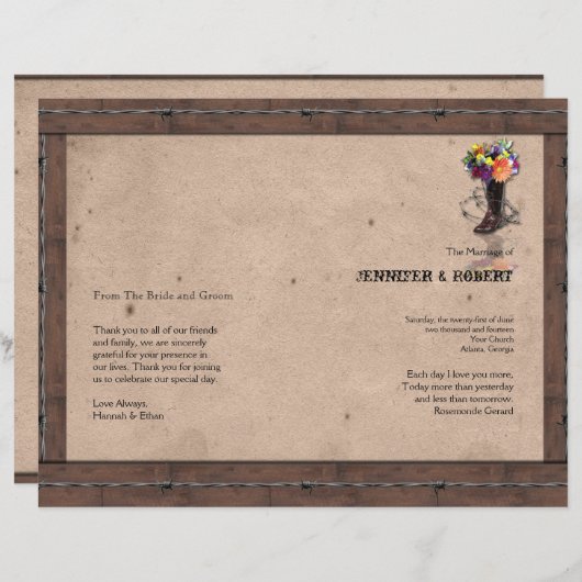 Landelijk Western-Barbed Wire Weddenprogramma (Voorkant / Achterkant)