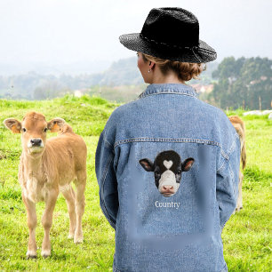 Landelijk zwart-wit koeiengezicht denim jacket