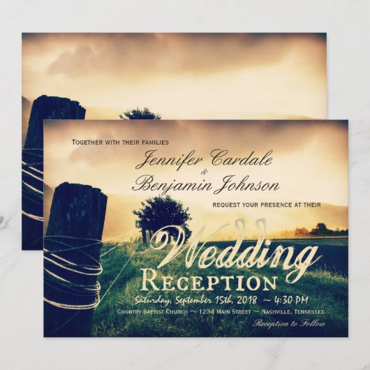 Landelijke akkermaalshouten bruiloftsontvangst uit kaart (Voorkant / Achterkant)