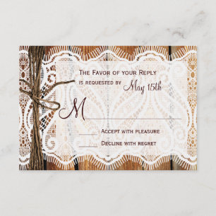 Landelijke Barn Wood Lace Twine Wedding RSVP-kaart RSVP Kaartje