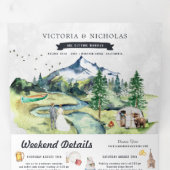 Landelijke berg rivier bos | Getekende Trouwdag Drieluik Uitnodiging (Binnenzijde eerst)