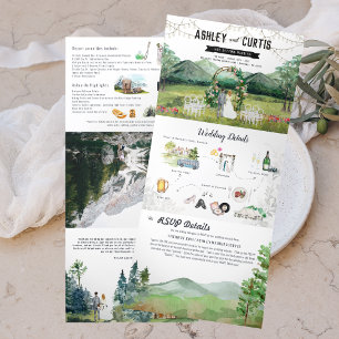 Landelijke bergbos bruiloft tri-fold uitnodiging
