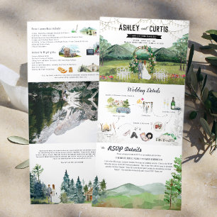 Landelijke bergbos bruiloft tri-fold uitnodiging