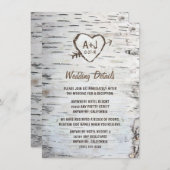 Landelijke bijtende vogelboom - Bark Wedding Informatiekaartje (Voorkant / Achterkant)