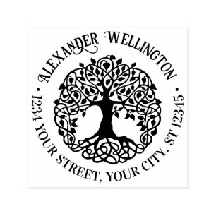 Landelijke Bladrijke Boom met Wortels Naam Retoura Zelfinktende Stempel