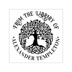 Landelijke Bladrijke Boom met Wortels Rnd Biblioth Zelfinktende Stempel