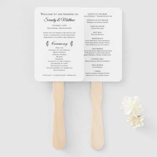 Landelijke bloem-zonnebloem-huwelijksprogramma-waa handwaaier (Voorkant en achterkant)