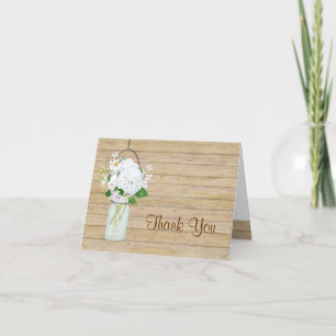 Landelijke bloemen in een metselpot, witte hortens bedankkaart