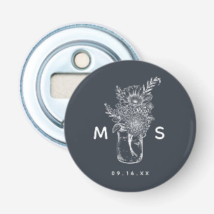 Landelijke Bloemen Metselwerkpot Moderne Monogramm Button Flesopener