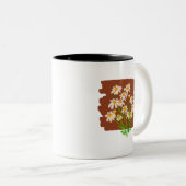 Landelijke bloemendesign op bruine achtergrond tweekleurige koffiemok (Voorkant rechts)