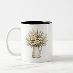 Landelijke bloemenkan tweekleurige koffiemok