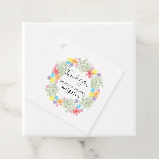 Landelijke bloemenkrans huwelijksgeschenk bedankjes labels (In situ)
