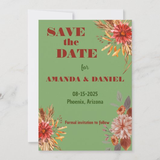 Landelijke bloemensave the date-uitnodiging save the date (Voorkant)