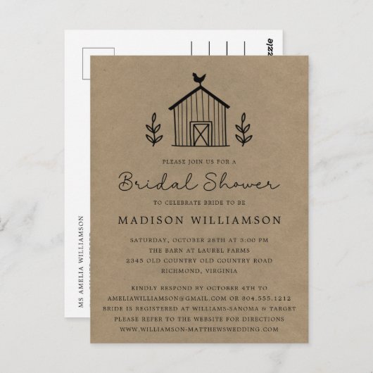 Landelijke bloemenshop Kraft bruiloft uitnodiging (Voorkant / Achterkant)