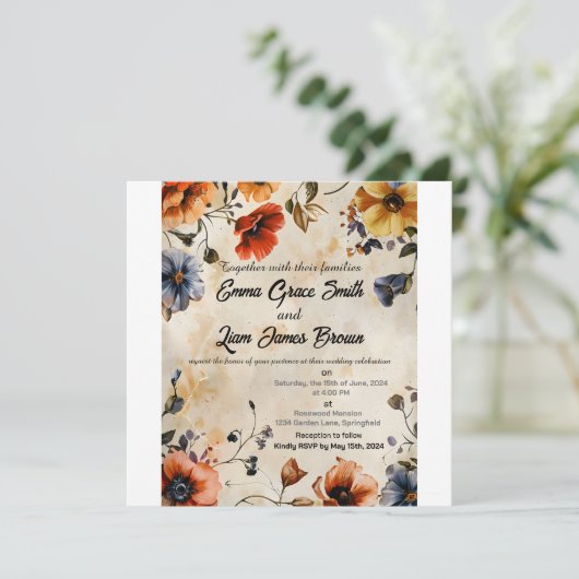 Landelijke bloemige boho kleurrijke trouwkaart save the date (Staand voorkant)