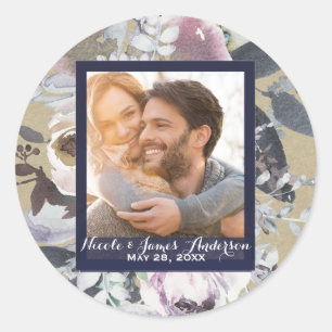 Landelijke bloemige glamour marinekleurige kraft f ronde sticker