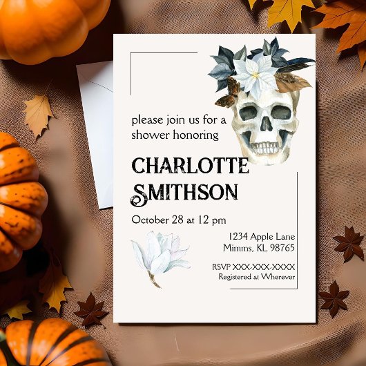 Landelijke Bloemige Schedel Douche Uitnodiging