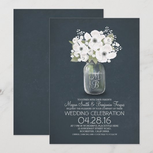 landelijke bloemige trouwuitnodiging in weckpot-st kaart (Voorkant / Achterkant)