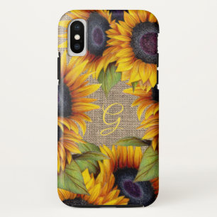 Landelijke bloemige zonnebloemen geel jute monogra iPhone XS hoesje