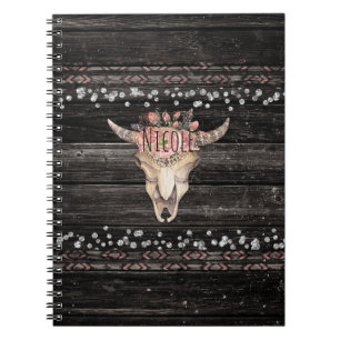 Landelijke bloemkoe Schedel Boho Chic Landelijke g Notitieboek