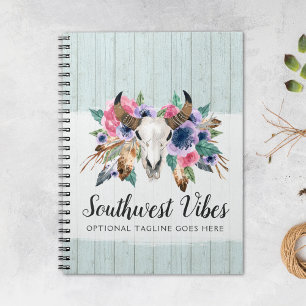 Landelijke Bloemkoe Schedel Waterverf Hout Boho Ch Notitieboek