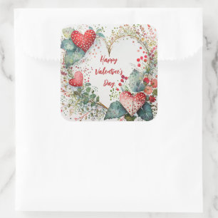 Landelijke bloemstuk valentijnsdag hartvormige kra vierkante sticker