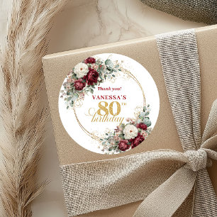 Landelijke Blush Bordeaux 80e Verjaardag Stickers