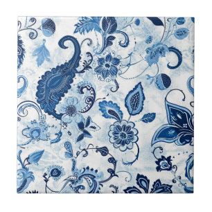 Landelijke boerderij blauw en wit paisley tegeltje
