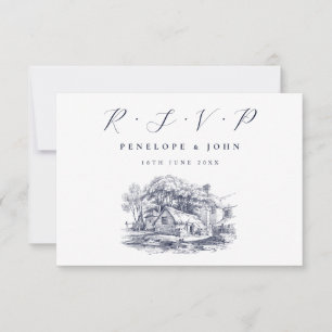 Landelijke boerderij illustratie bestemming trouwe RSVP kaartje