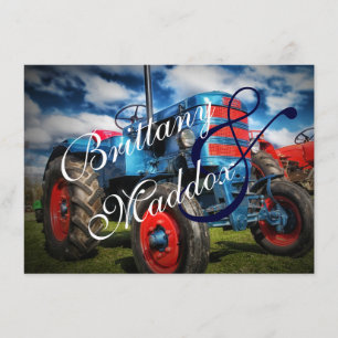 Landelijke Boerderij Tractor Blue Wedding Invitati Kaart