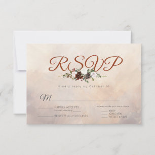 Landelijke bosveren feathers en bloeiende bloemen RSVP kaartje