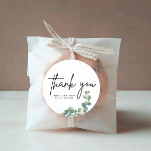 Landelijke botanische eucalyptus groen trouwdag ronde sticker
