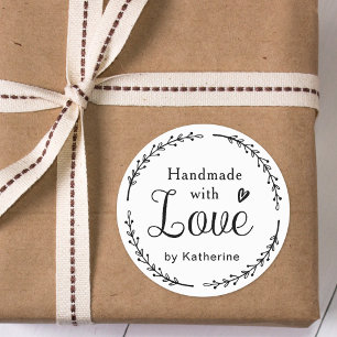 Landelijke botanische krans handgemaakt met liefde ronde sticker